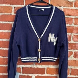H&M Dark Blue Cardigan with White Accents